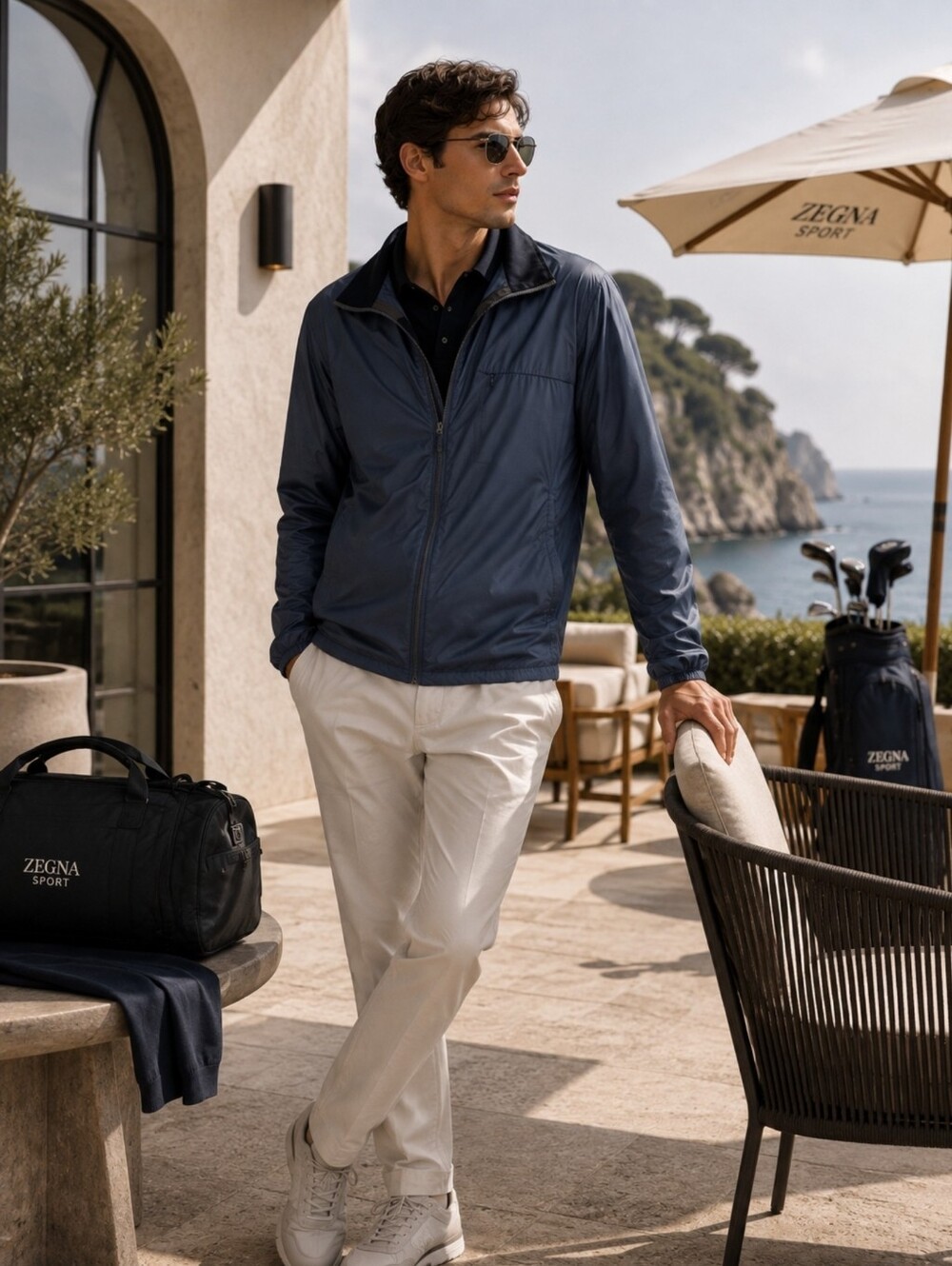 Zegna Sport Jacket‎ Men's XXL Blue Gray Ripstop Golf Lightweight Full Zip Travel